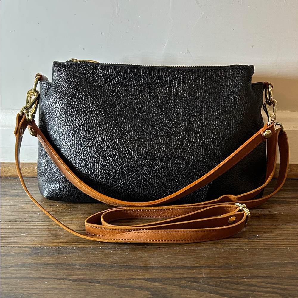 Valentina Black and Brown Shoulder Bag With Crossbody Strap